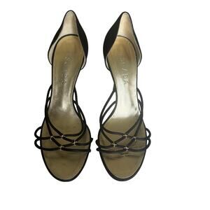 Escada Black Mettalic Strappy Heel Shoes Sz 37.5/7W